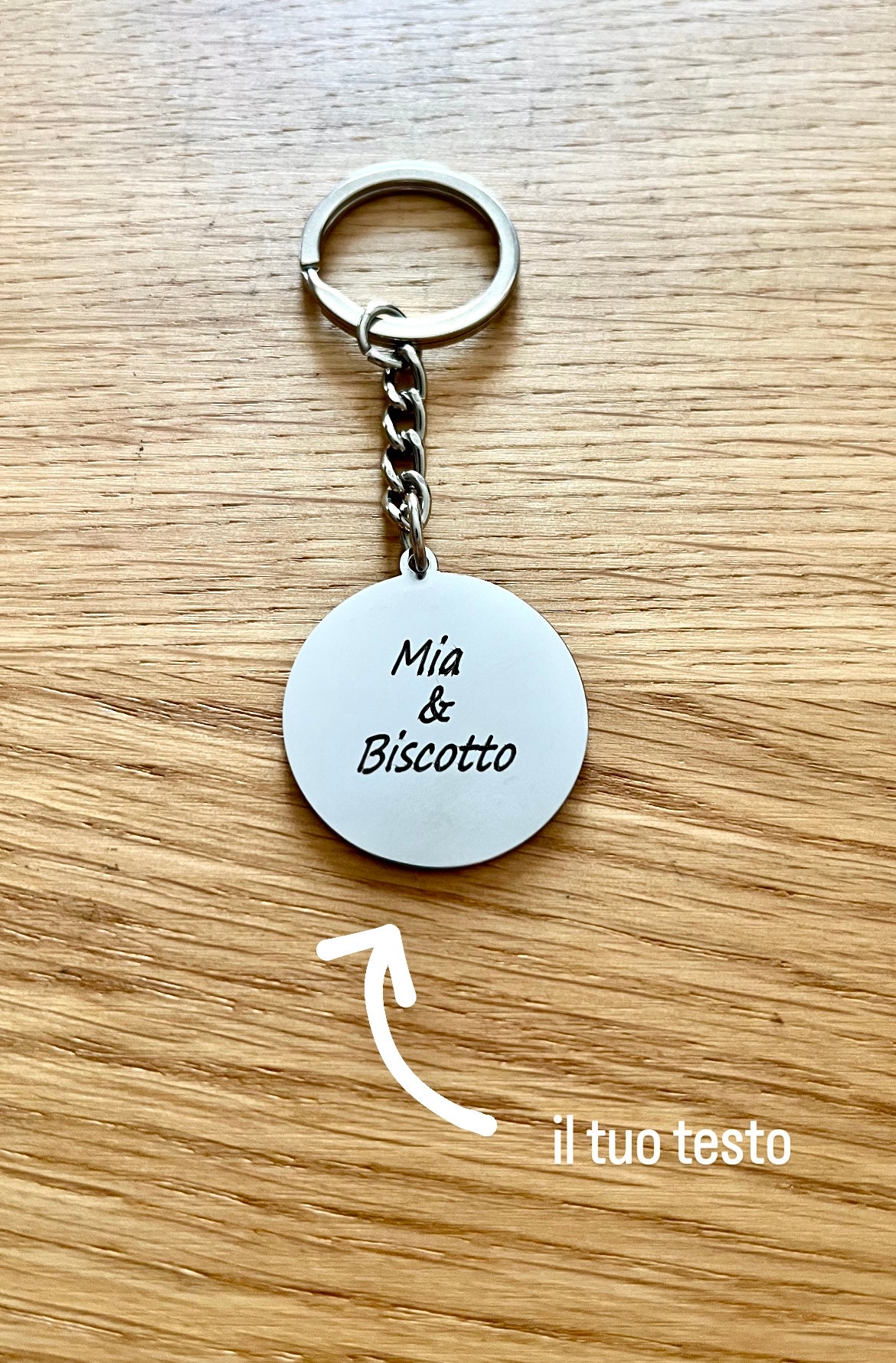 Portachiavi personalizzato con testo inciso, acciaio inossidabile