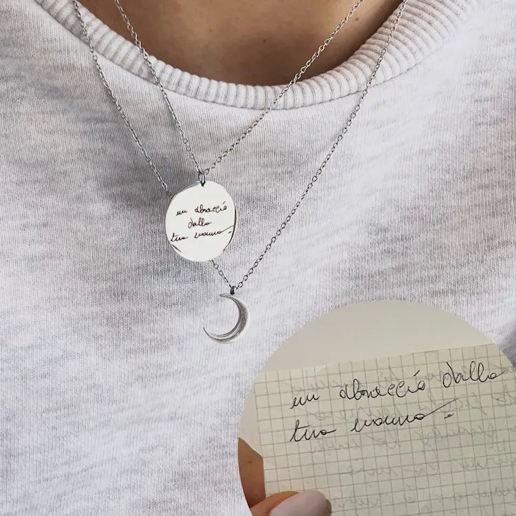 Collana Stained incisione personalizzata frase manoscritta, gioiello di valore affettivo scritto da una nonna per la nipote
