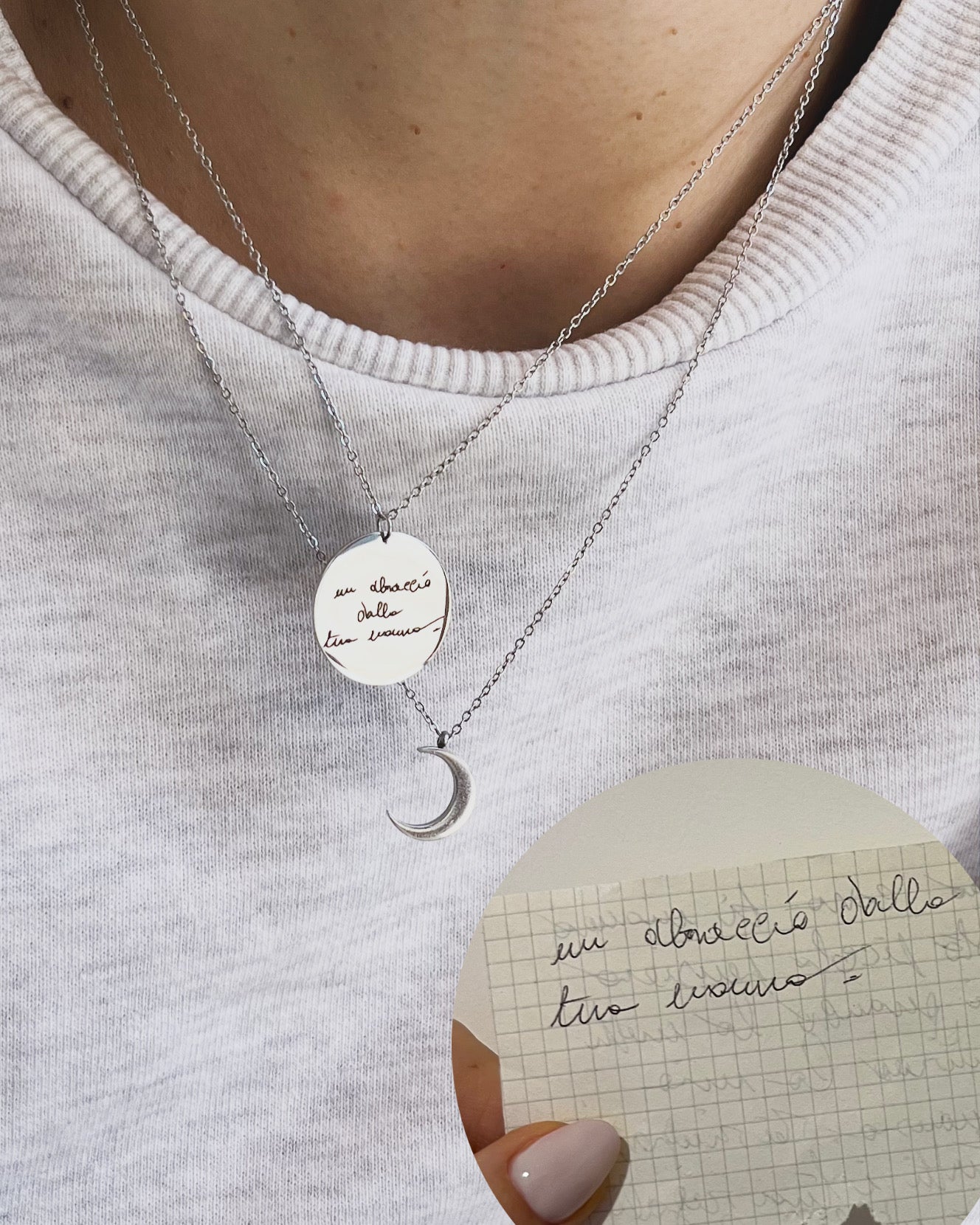 Collana Stained incisione personalizzata frase manoscritta, gioiello di valore affettivo scritto da una nonna per la nipote