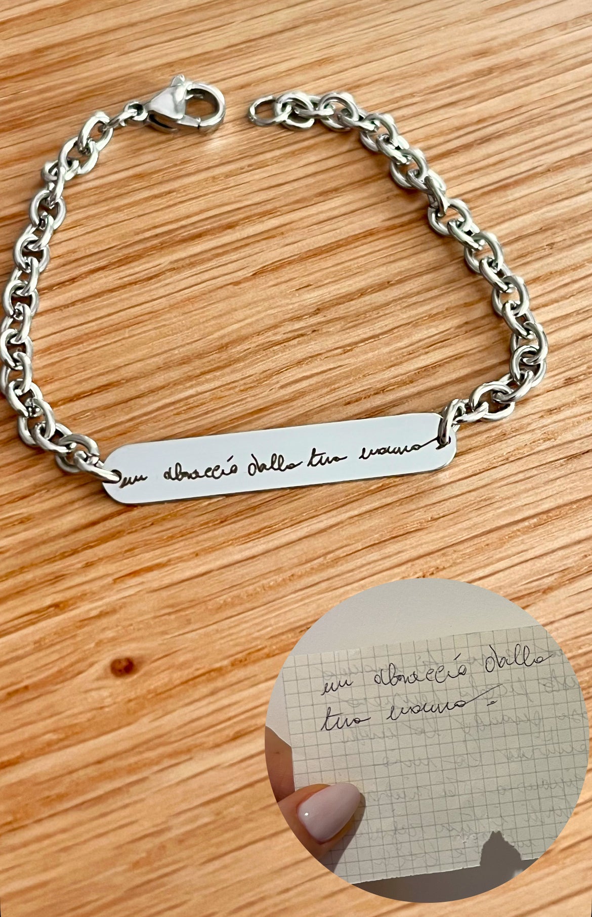 Bracciale Stained a catena inciso con una calligrafia personalizzabile su stained.it