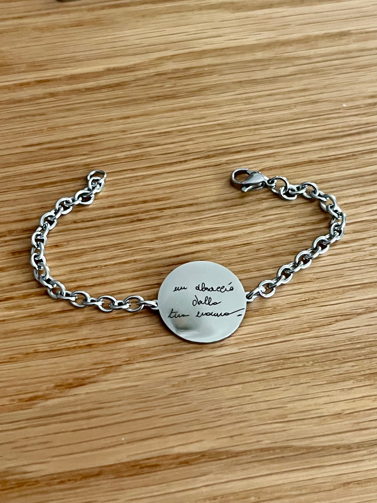 Bracciale Stained a catena con inserto inciso con una frase personalizzata, acciaio, idea regalo 